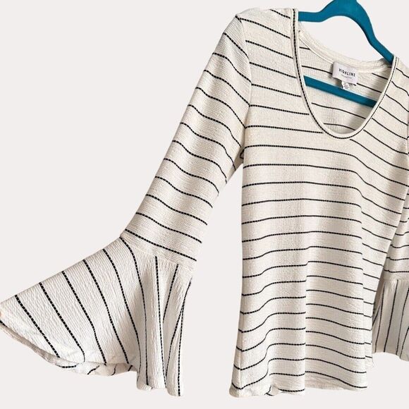 Highline Collective Madewell Bell Sleeve Striped Knit Top Blouse White Black S - Picture 2 of 5
